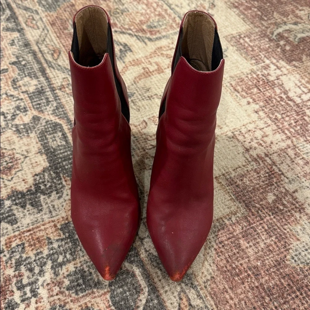 Joie Red Pointed Toe Heel Booties, Vero Cuoio, Size EU 39 US 8.5